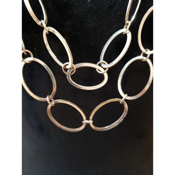 Women's Silver Tone Open Link Chain Necklace Layered Statement Boho Adjustable - Picture 2 of 6